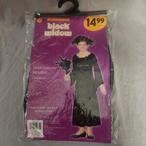 Girls Black Widow Mourning Gothic Costume Size 5-7 Dress Headpiece Halloween